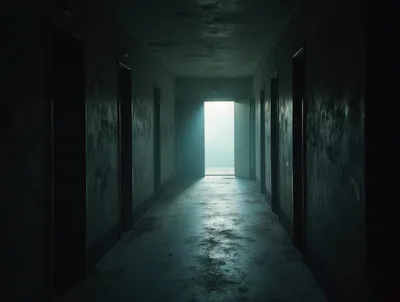 Dark Abandoned Hallway With Open Doorway