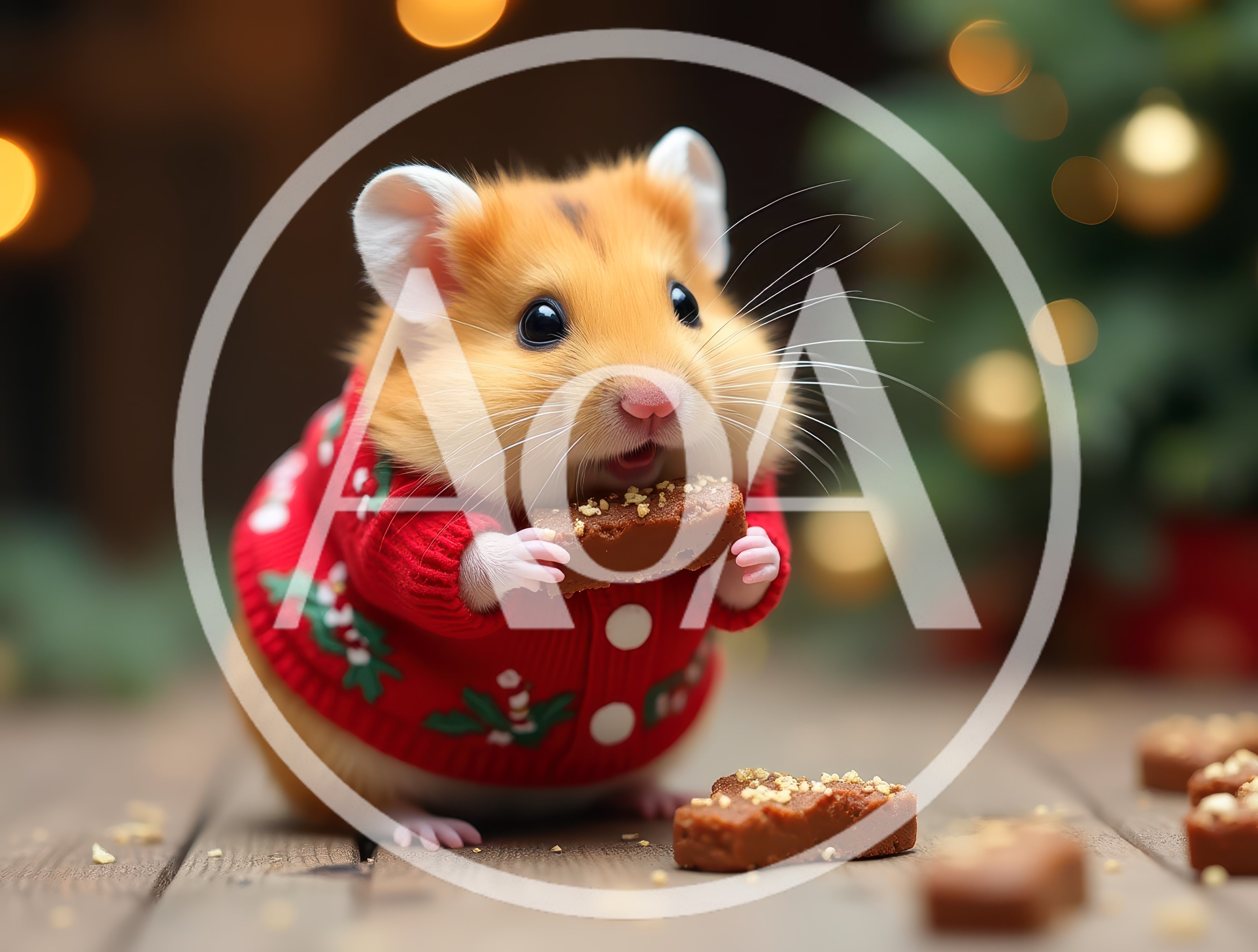 Cute Hamster Wearing Christmas Sweater Eating Cookie