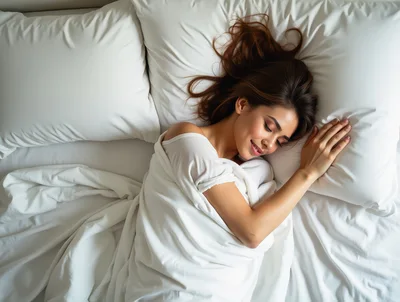Young Woman Sleeping Peacefully In A White Bed