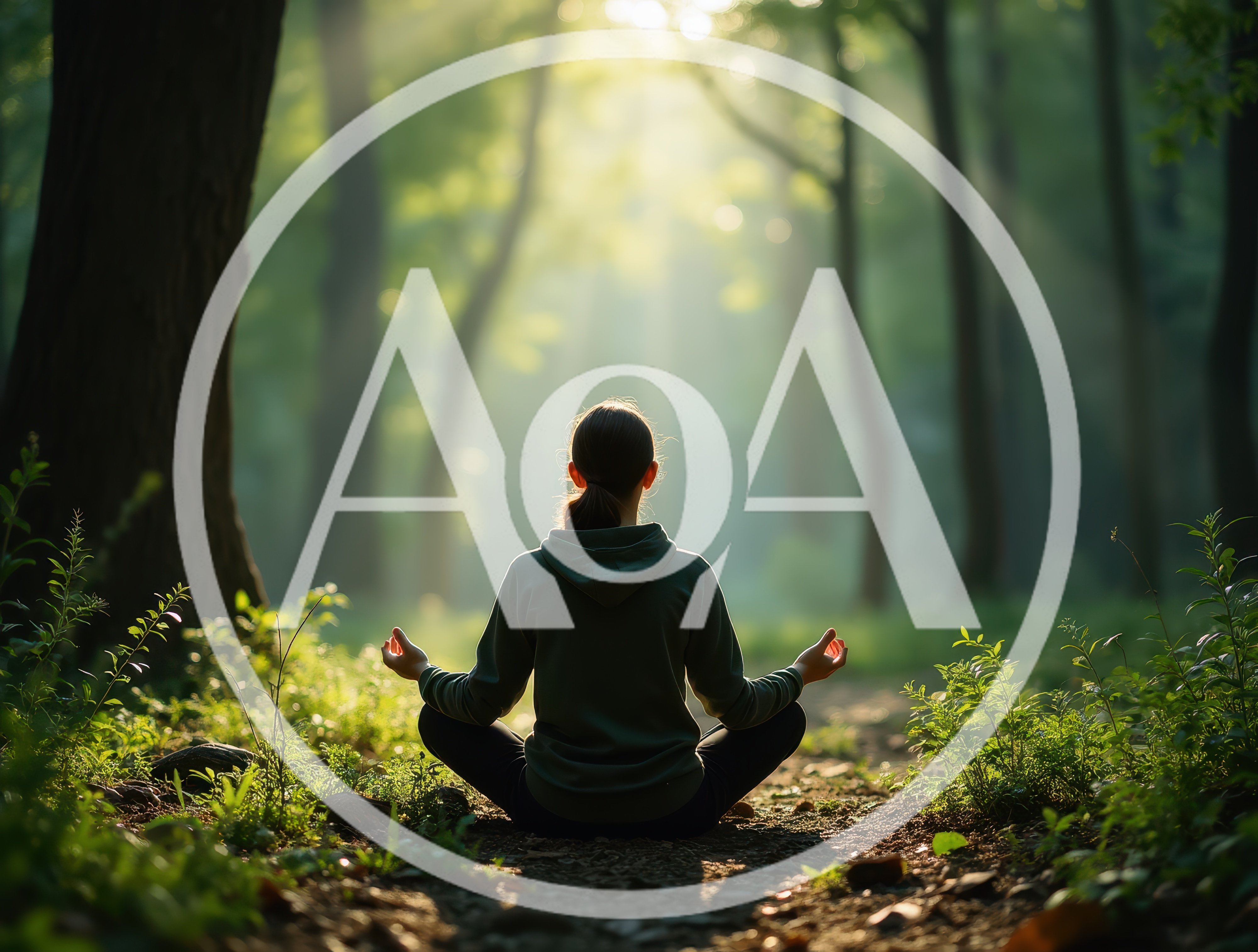 Woman Meditating In A Sunlit Forest