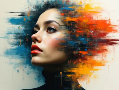 Abstract Portrait Of A Woman With Colorful Paint Splatter