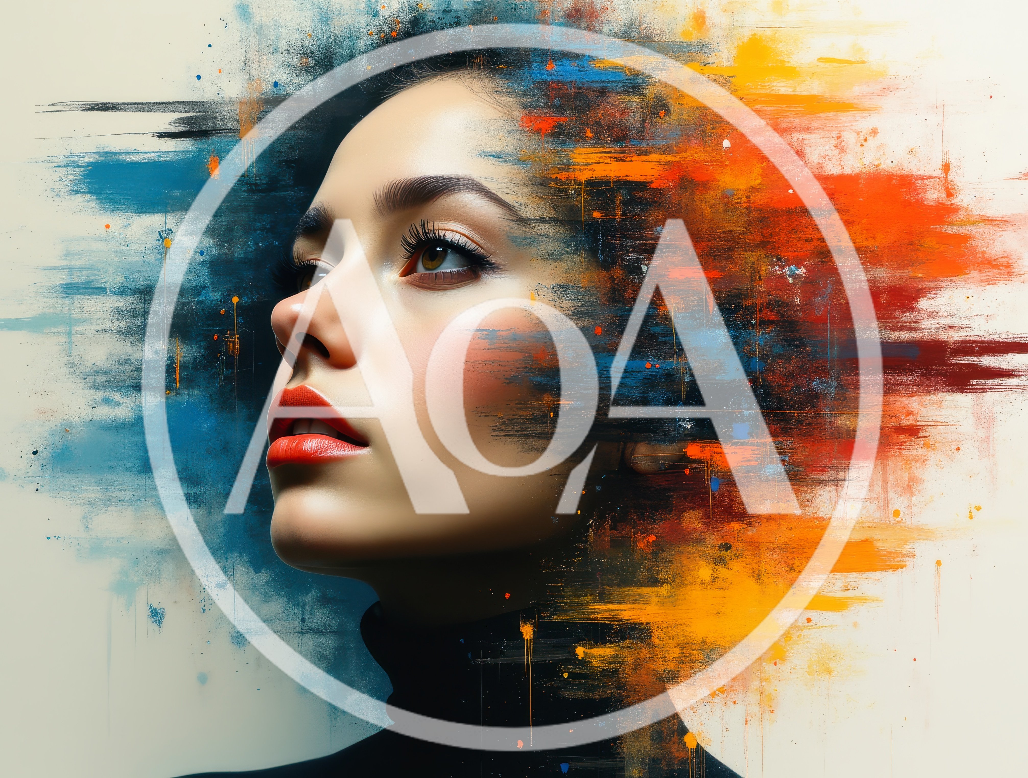 Abstract Portrait Of A Woman With Colorful Paint Splatter