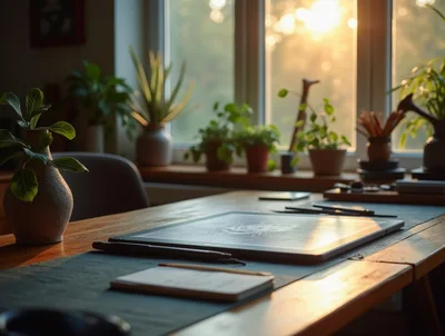 Digital Drawing Tablet On A Sunny Wooden Desk