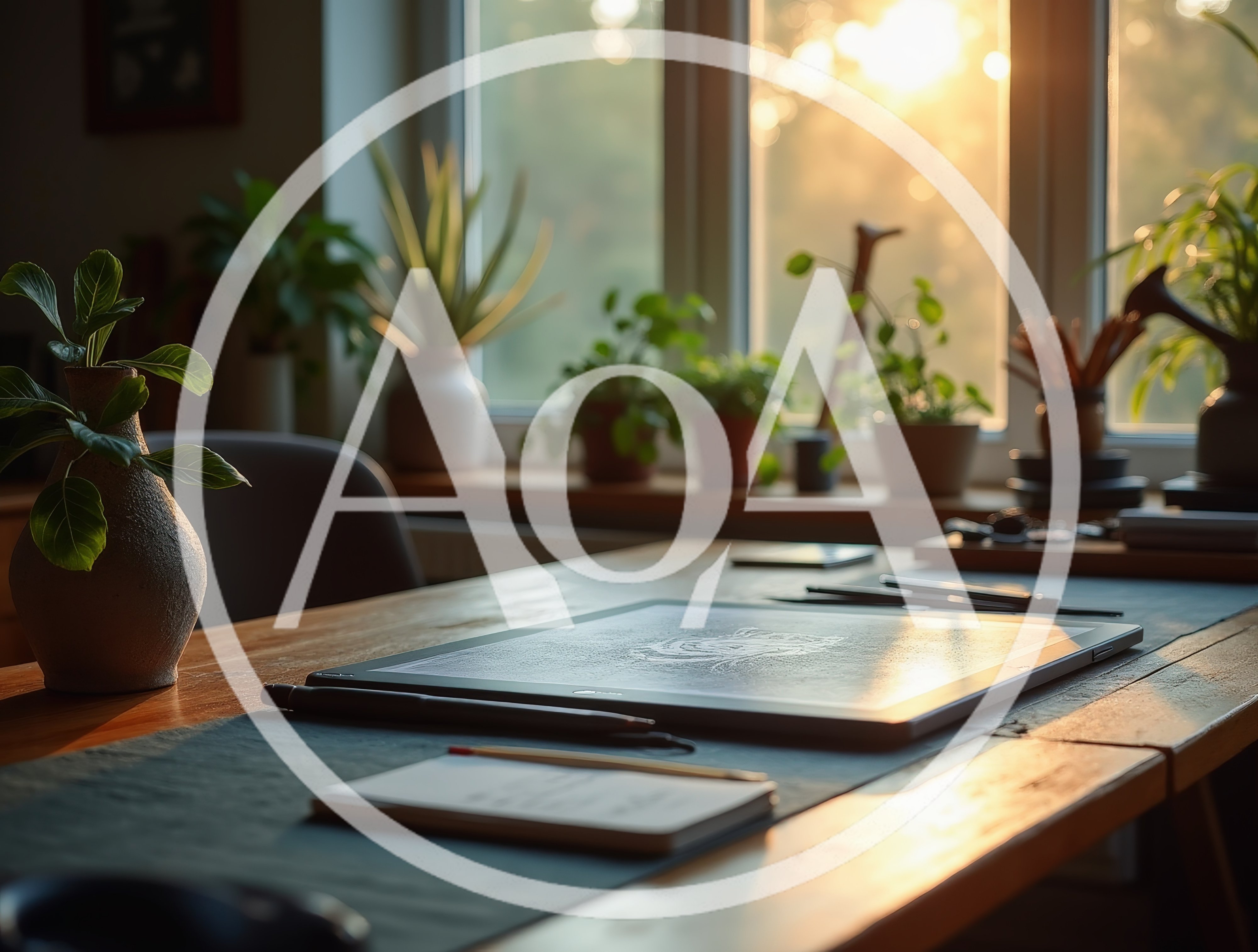 Digital Drawing Tablet On A Sunny Wooden Desk