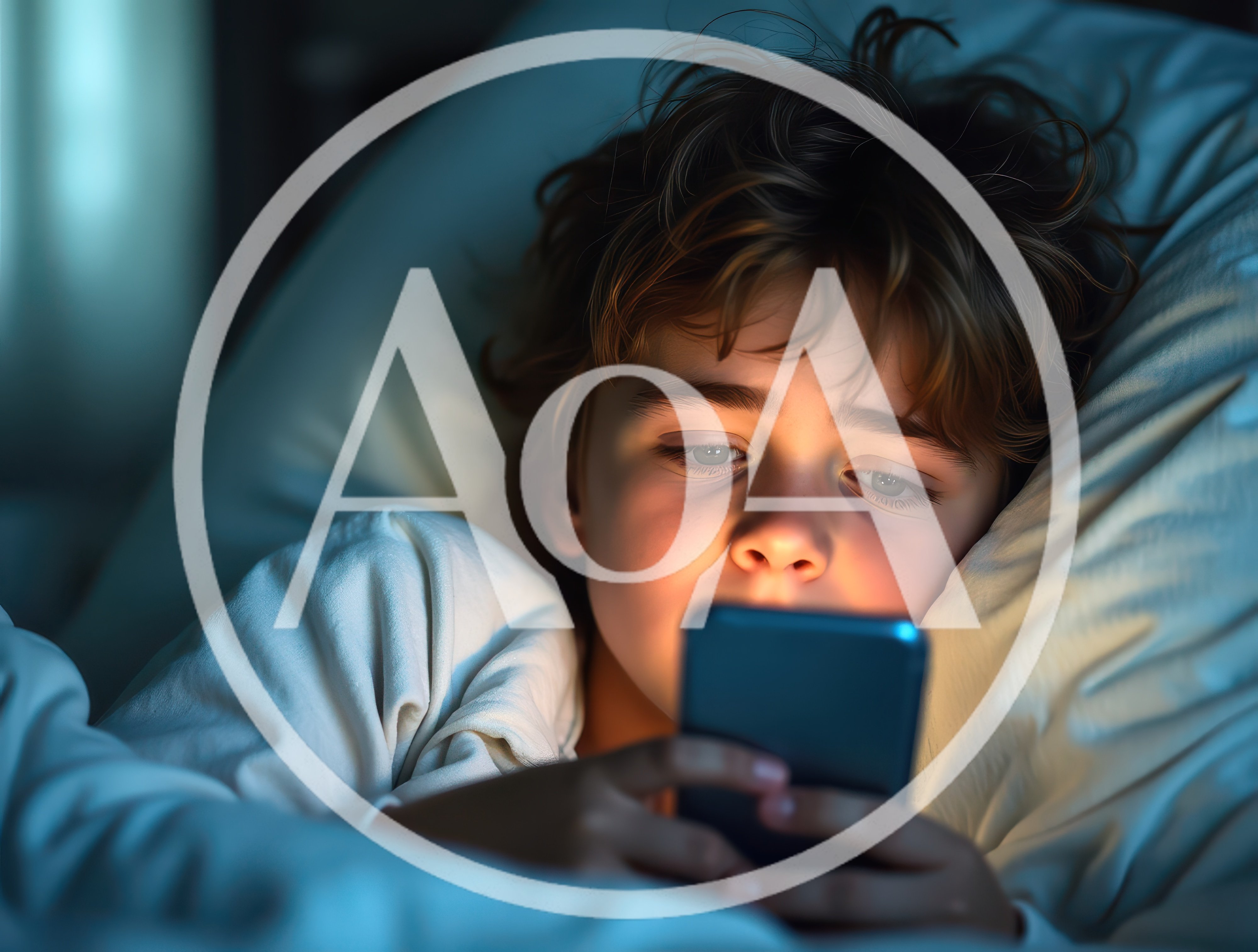 Young Child Using Smartphone in Bed at Night