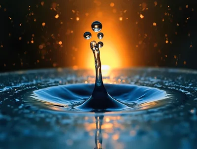 Macro Water Drop Collision With Golden Backlight