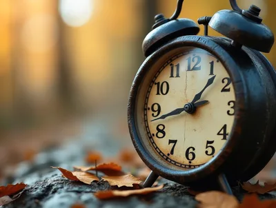 Vintage Alarm Clock Resting On Forest Floor