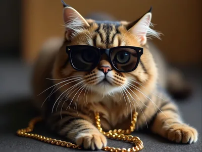Cool Tabby Cat Wearing Sunglasses And Gold Chain
