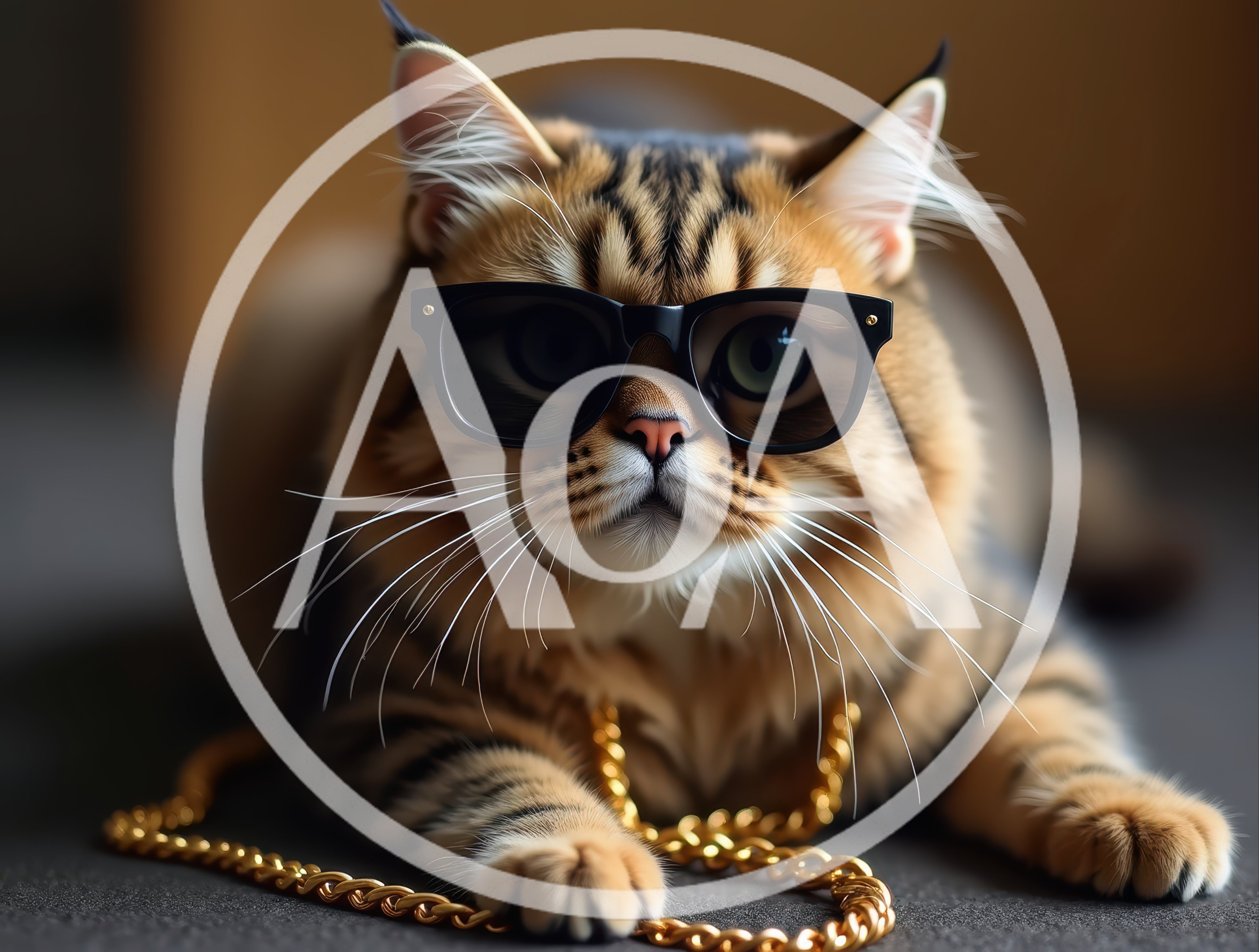 Cool Tabby Cat Wearing Sunglasses And Gold Chain