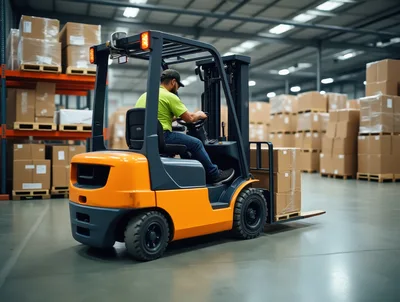 Warehouse Worker Operating A Forklift In A Distribution Center