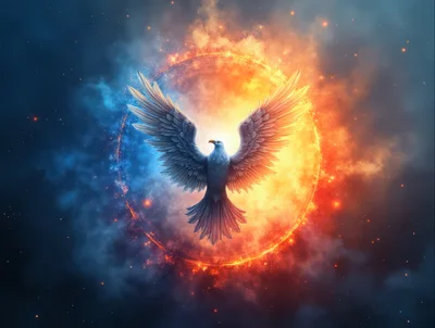 Majestic Eagle Soaring Through A Cosmic Fire Ring