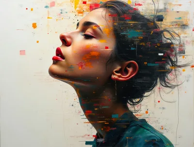 Abstract Portrait Of A Woman With Artistic Paint Splatters