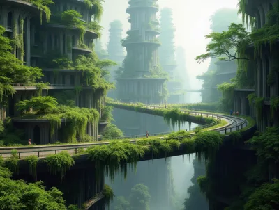 Futuristic Solarpunk City With Lush Vertical Gardens