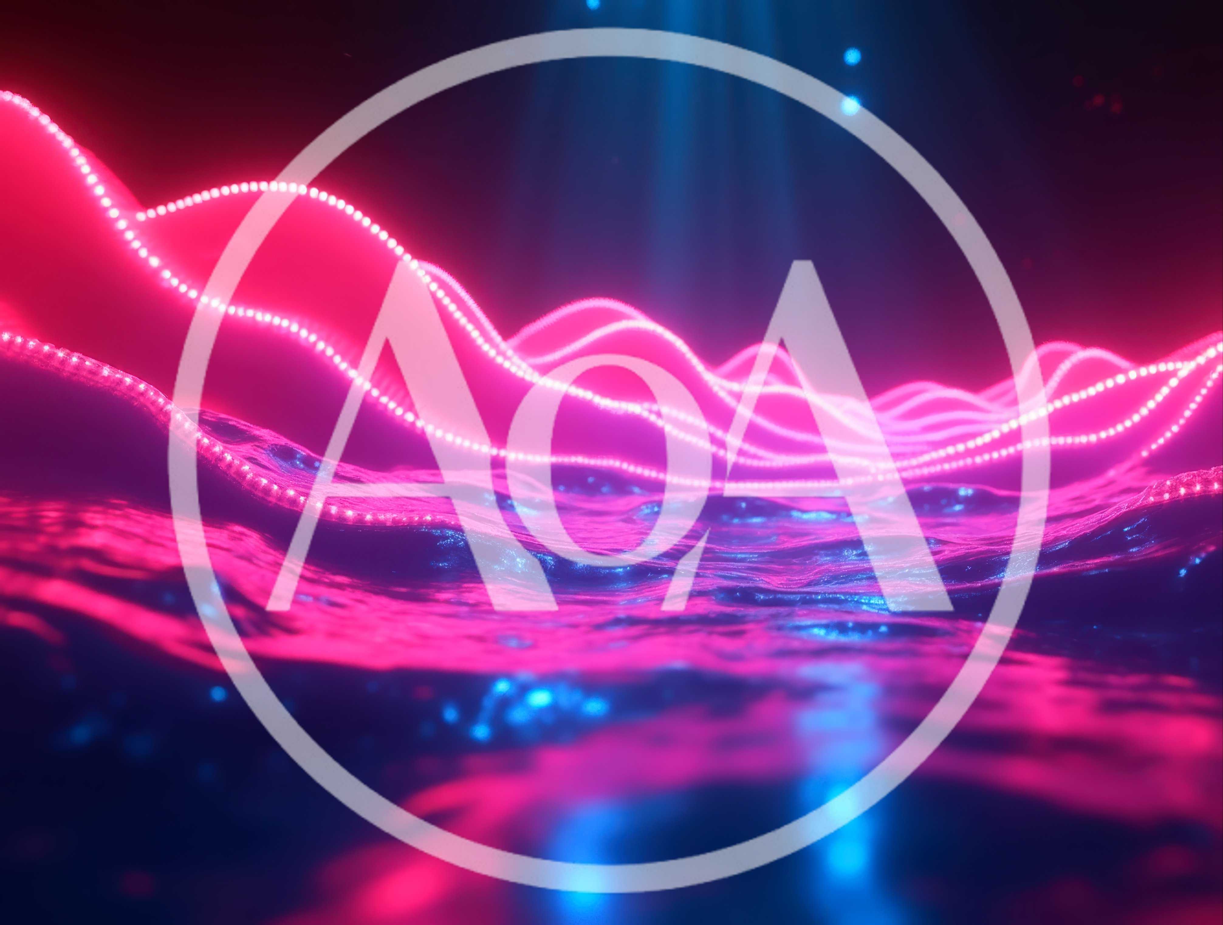Abstract Neon Wave Landscape With Glowing Light Particles
