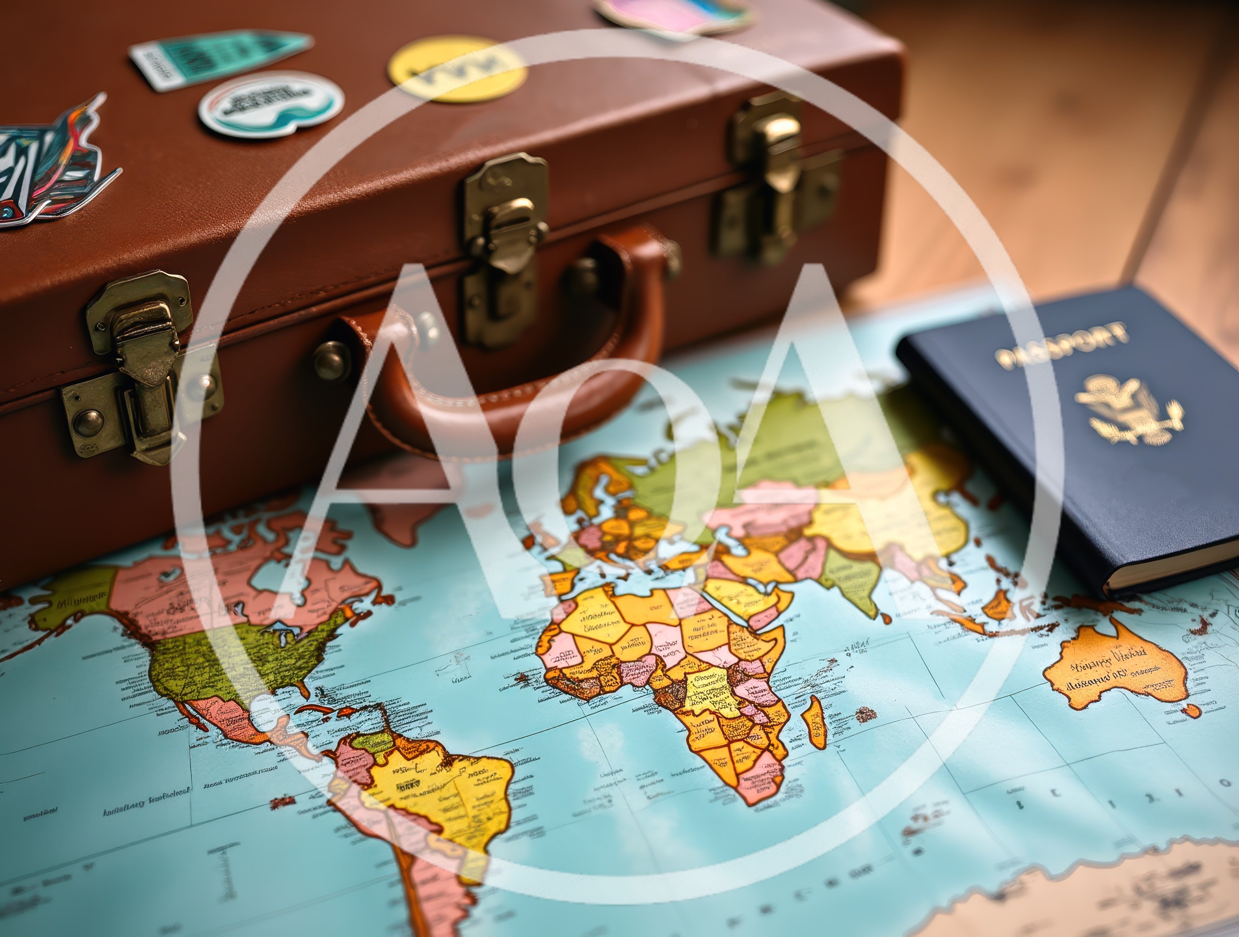 Vintage Suitcase With Passport On World Map