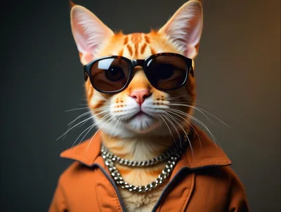 Cool Ginger Cat Wearing Sunglasses And Chain Necklace