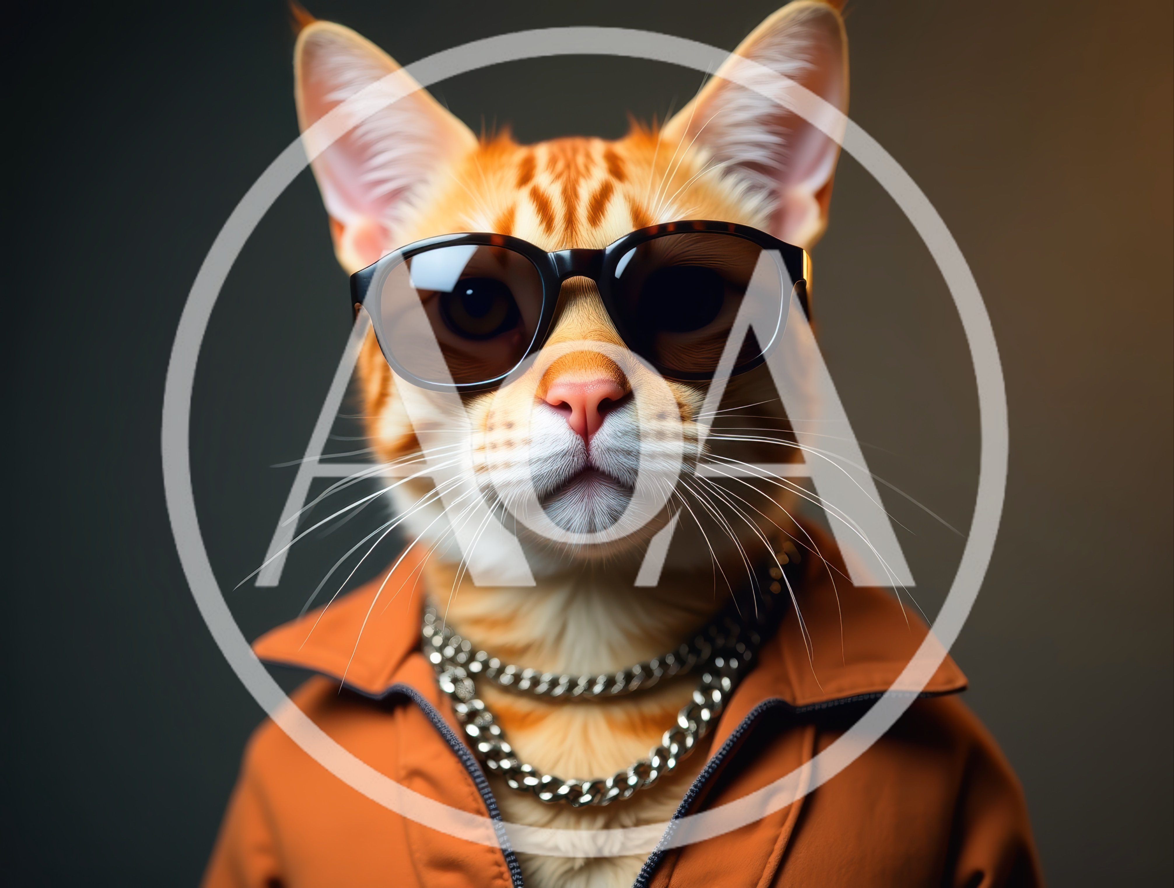 Cool Ginger Cat Wearing Sunglasses And Chain Necklace