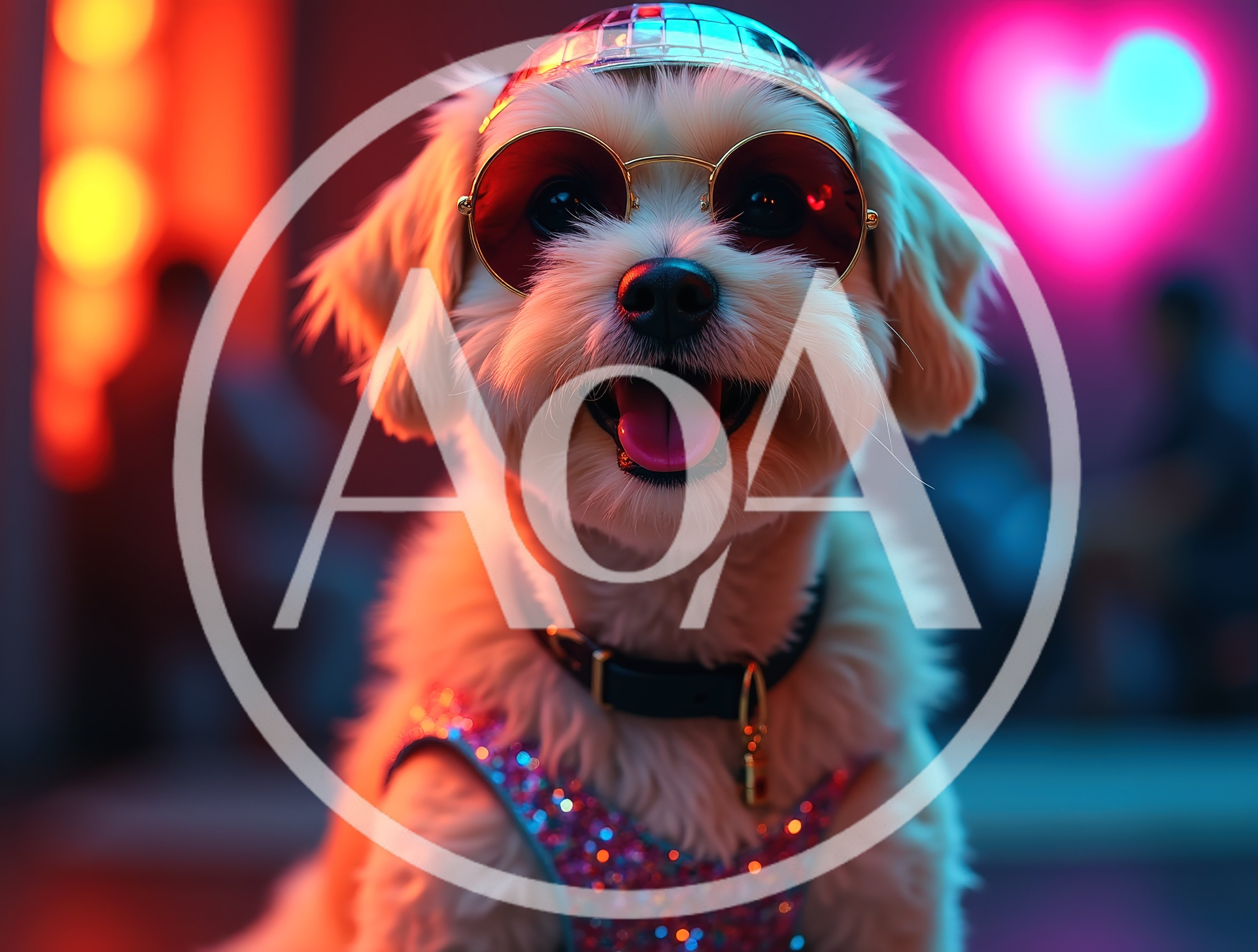 Cute Dog Wearing Disco Ball Helmet and Sunglasses