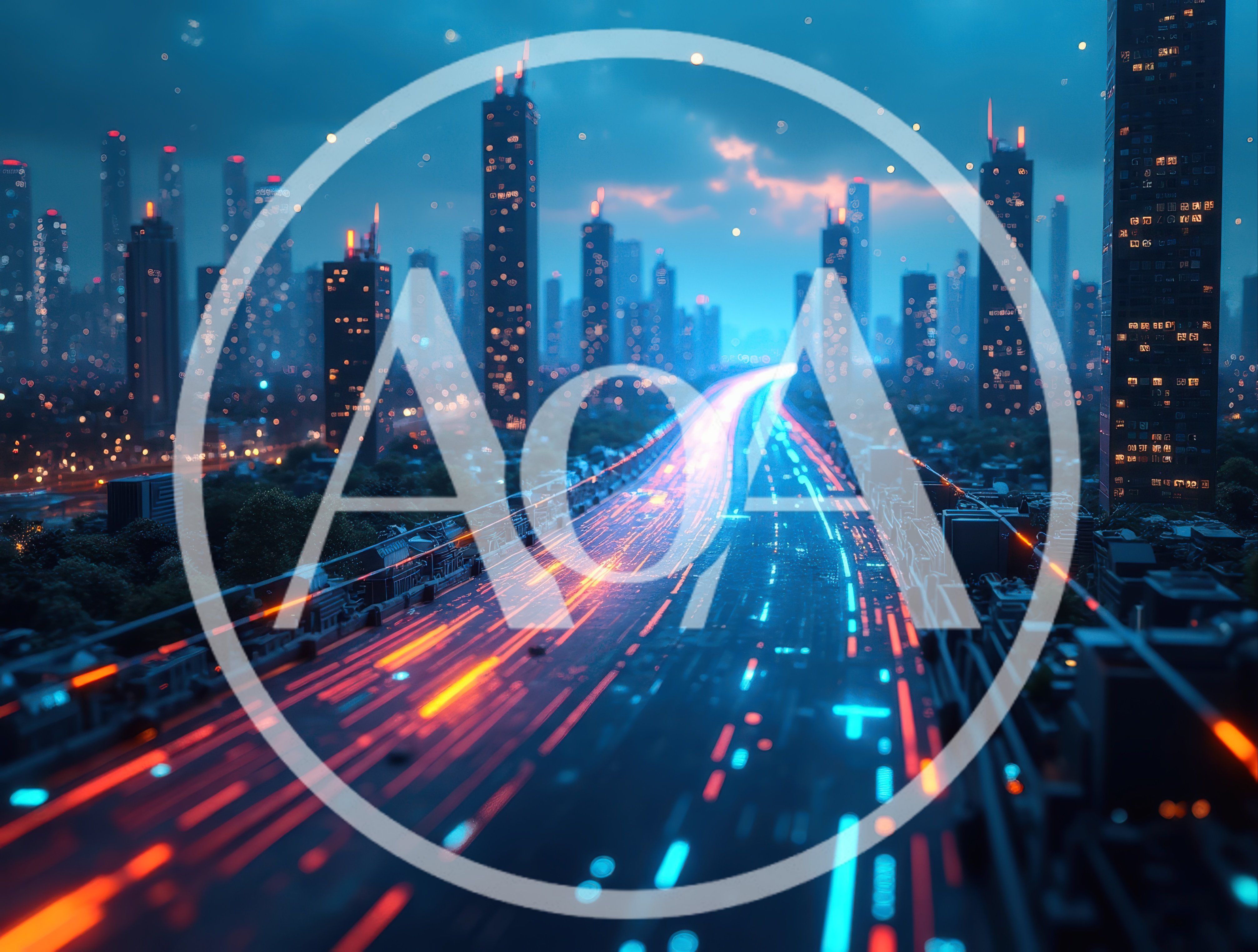 Futuristic City Highway With Motion Blur Traffic Lights