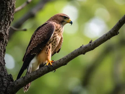 Red-Shouldered Hawk Perched on a Tree Branch