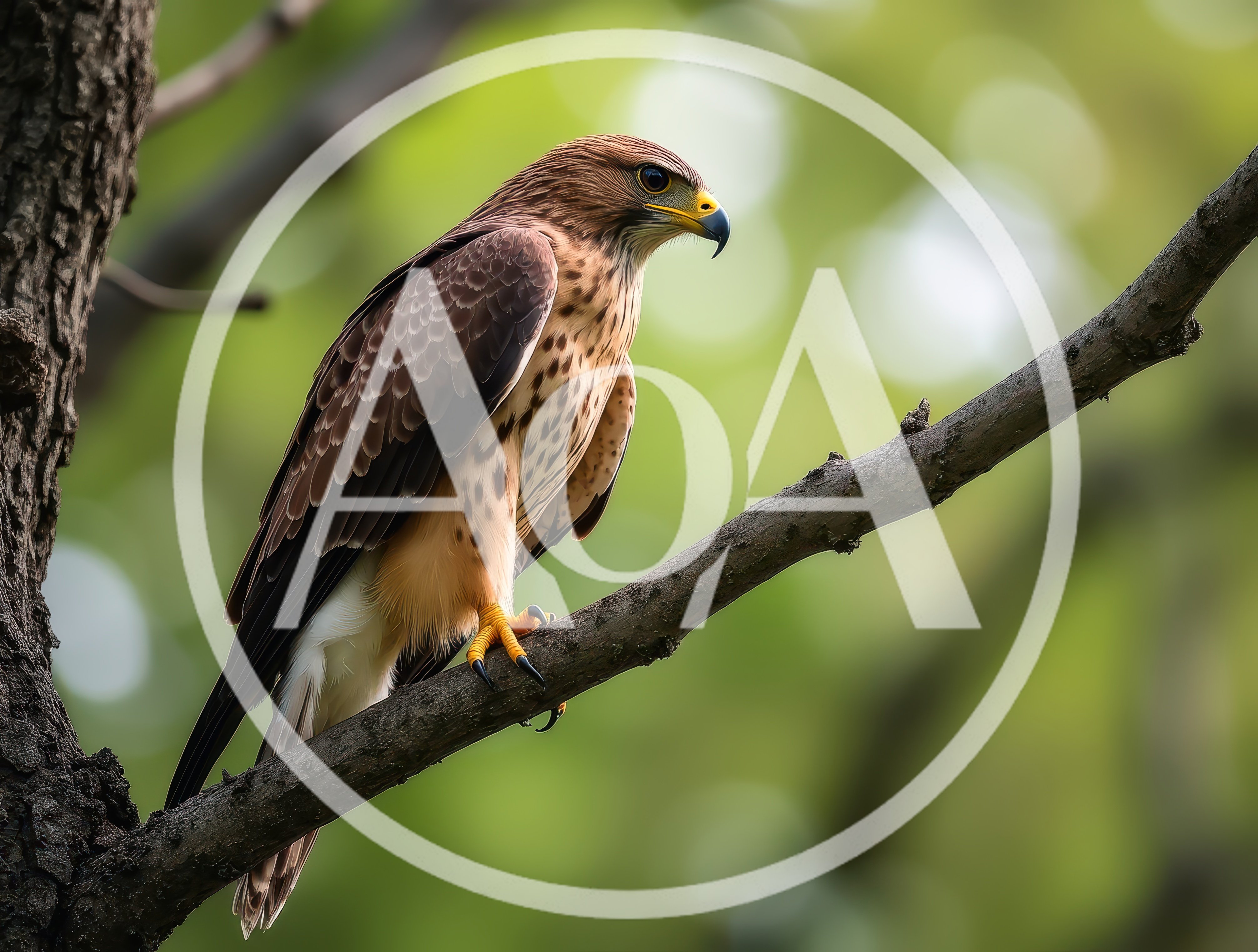 Red-Shouldered Hawk Perched on a Tree Branch
