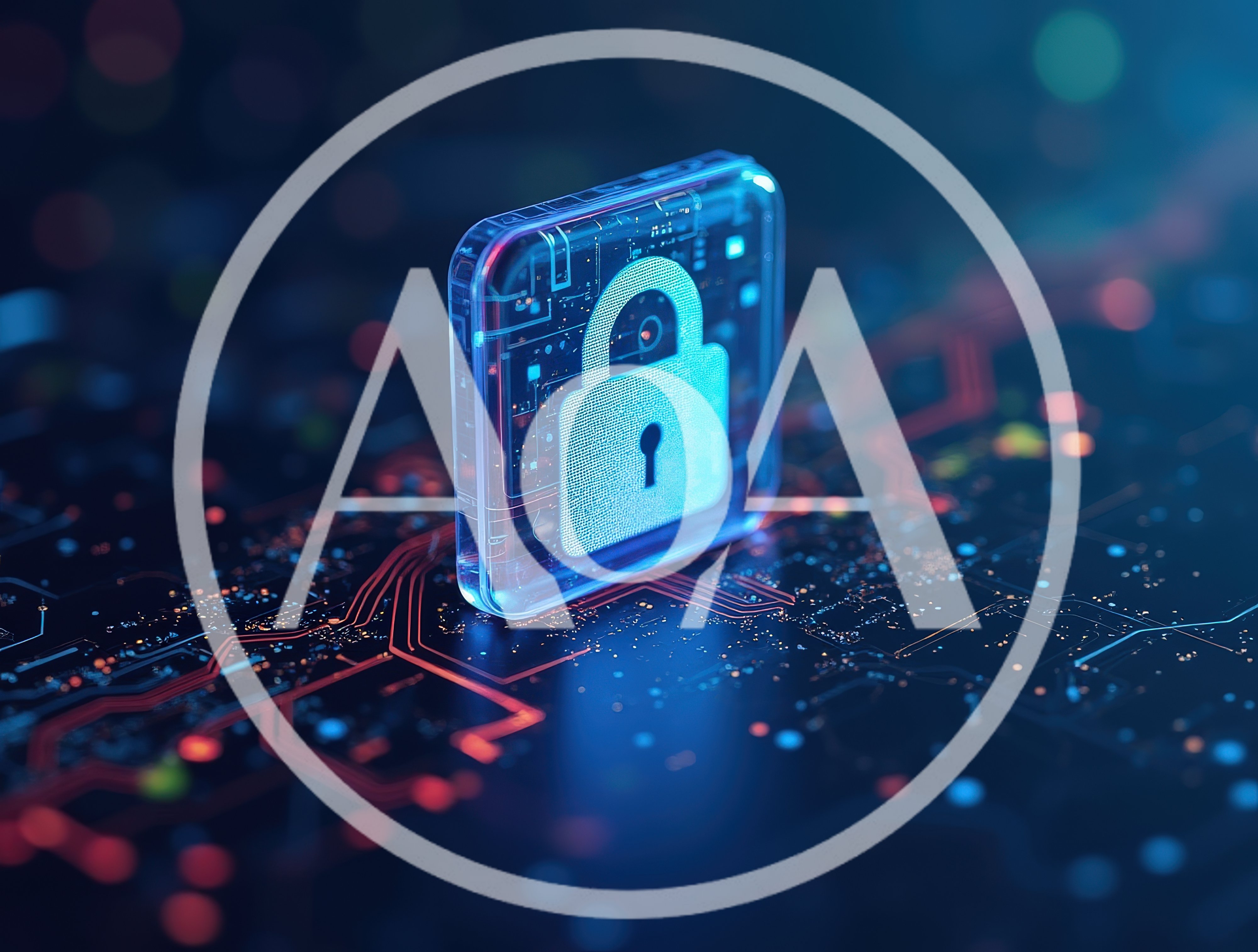 Digital Security Padlock Icon On Circuit Board