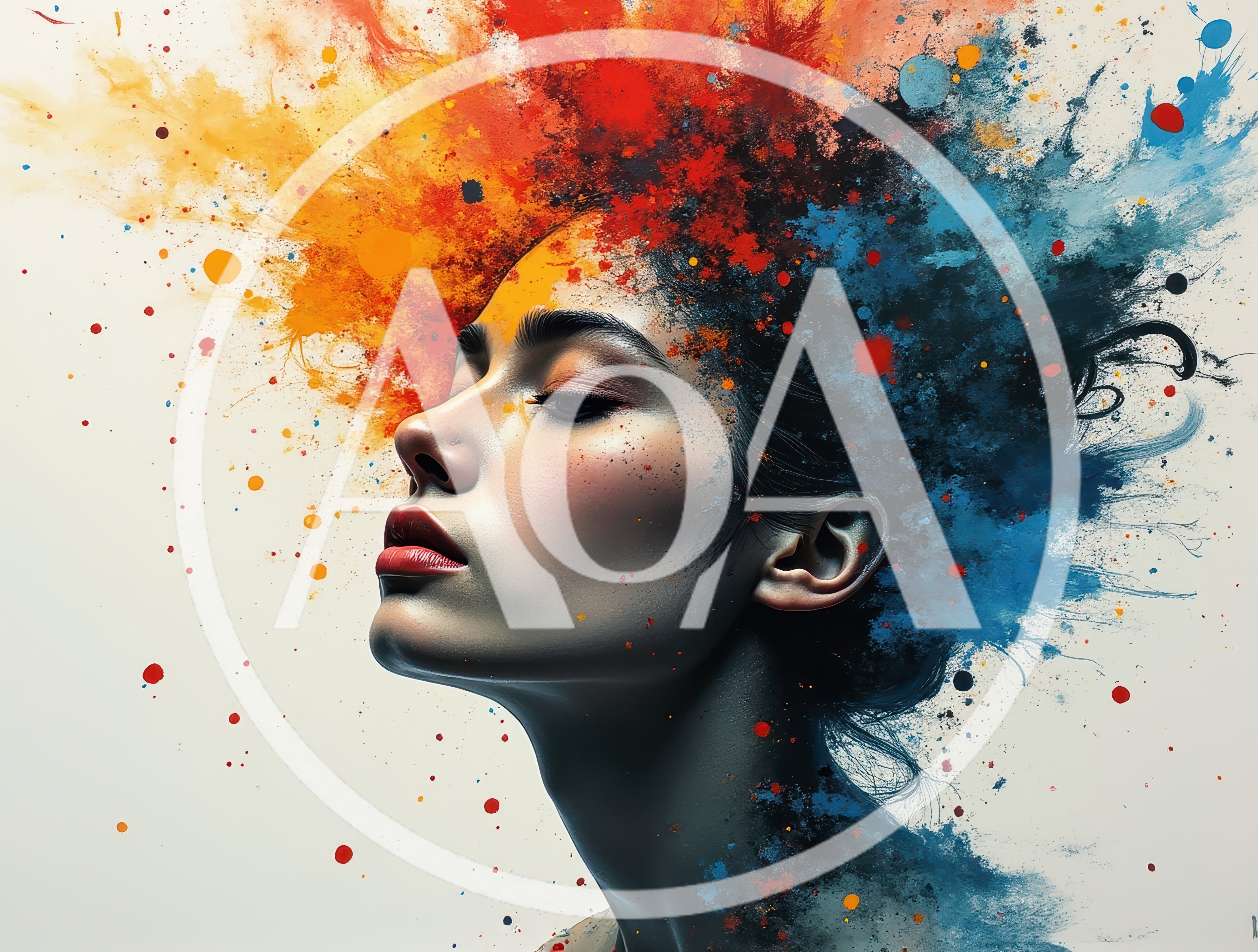 Abstract Portrait Of A Woman With Colorful Paint Splatter