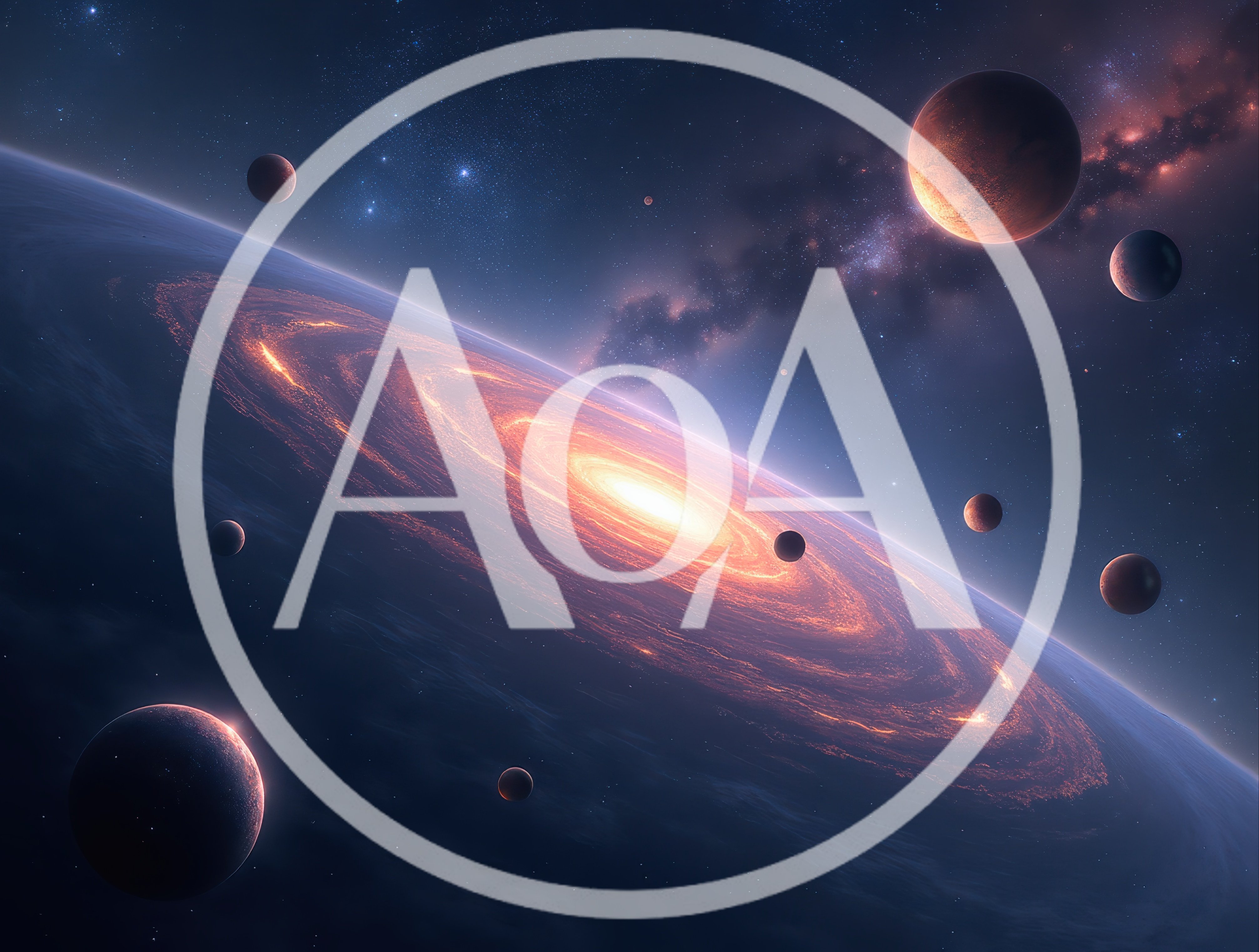 Cosmic Galaxy View With Multiple Orbiting Planets