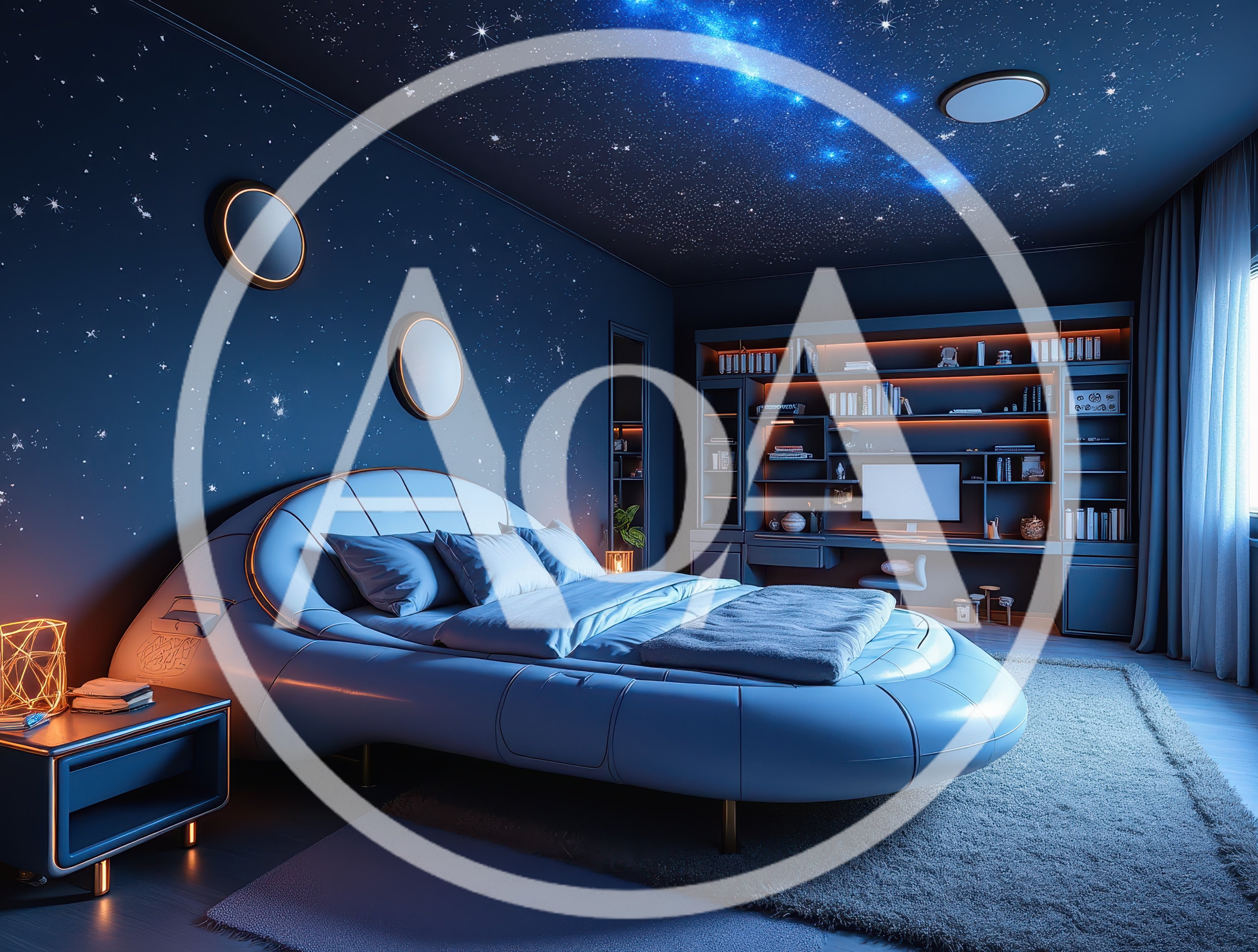 Futuristic Bedroom Interior With Starry Ceiling Design