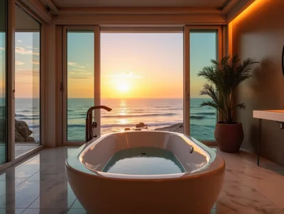 Luxury Bathtub Overlooking Ocean Sunset