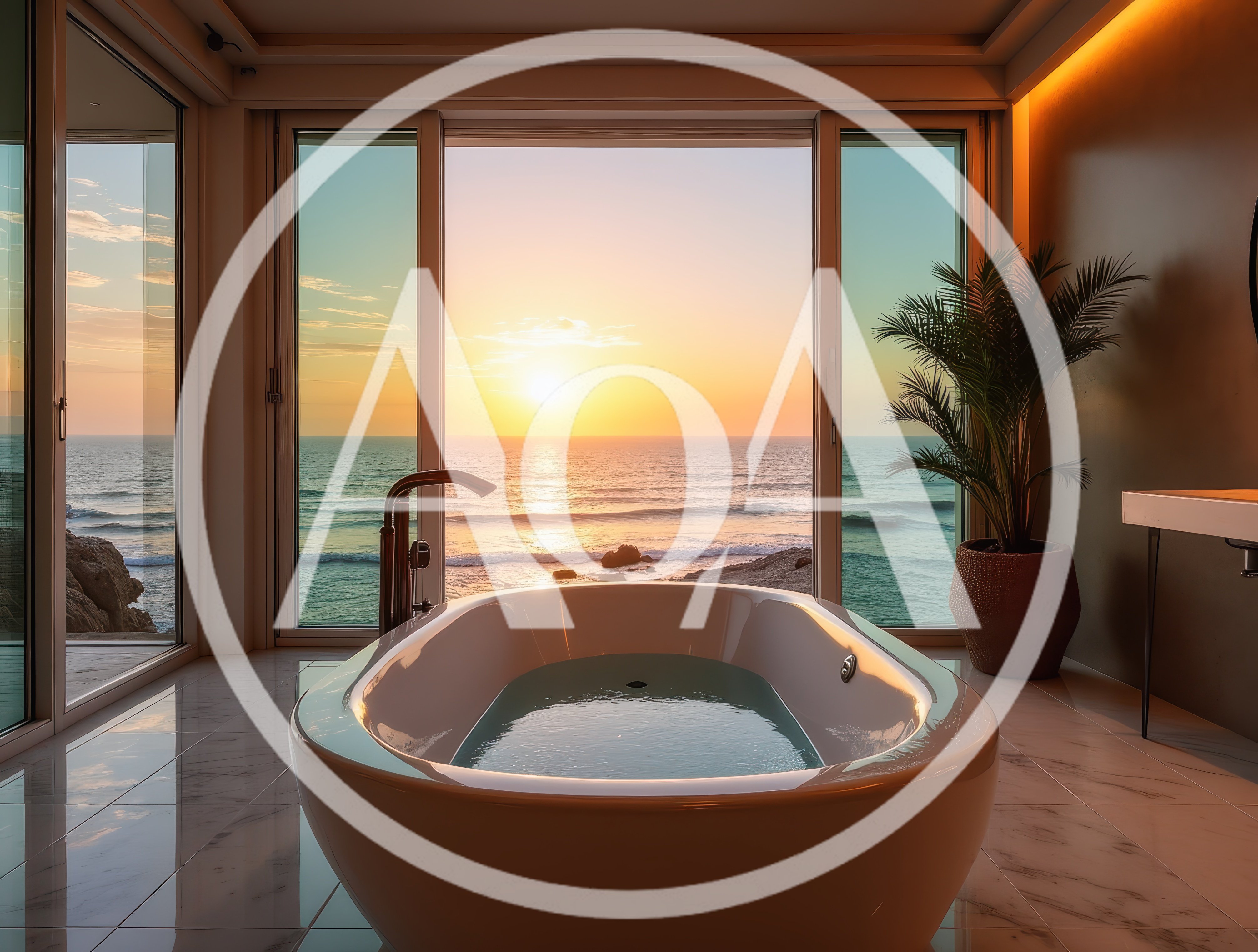 Luxury Bathtub Overlooking Ocean Sunset