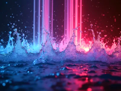 Dynamic Water Splash With Neon Blue And Pink Lighting