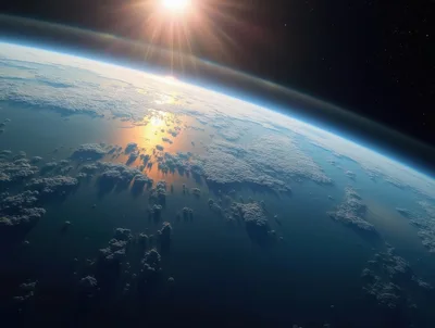 Aerial View Of Earth From Space At Sunrise