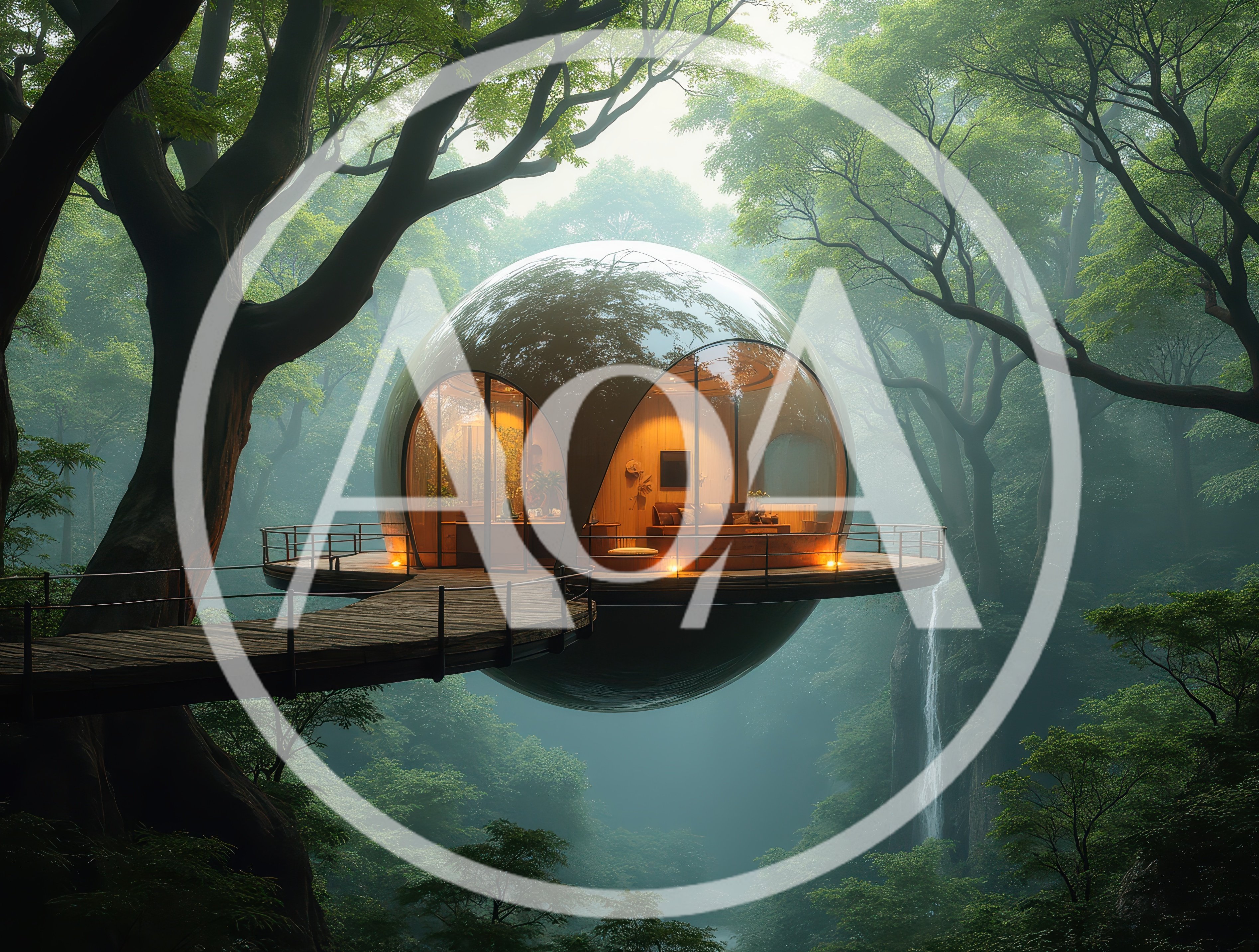 Futuristic Spherical Treehouse In A Misty Forest