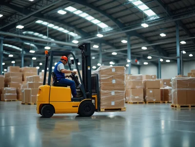Warehouse Worker Operating A Forklift In A Distribution Center
