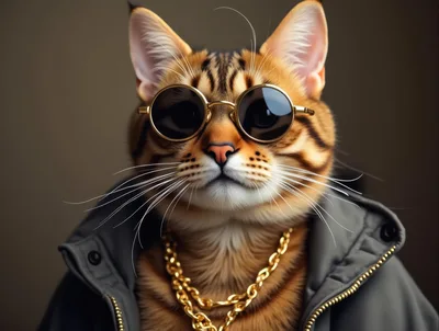 Cool Bengal Cat Wearing Sunglasses And Gold Chain