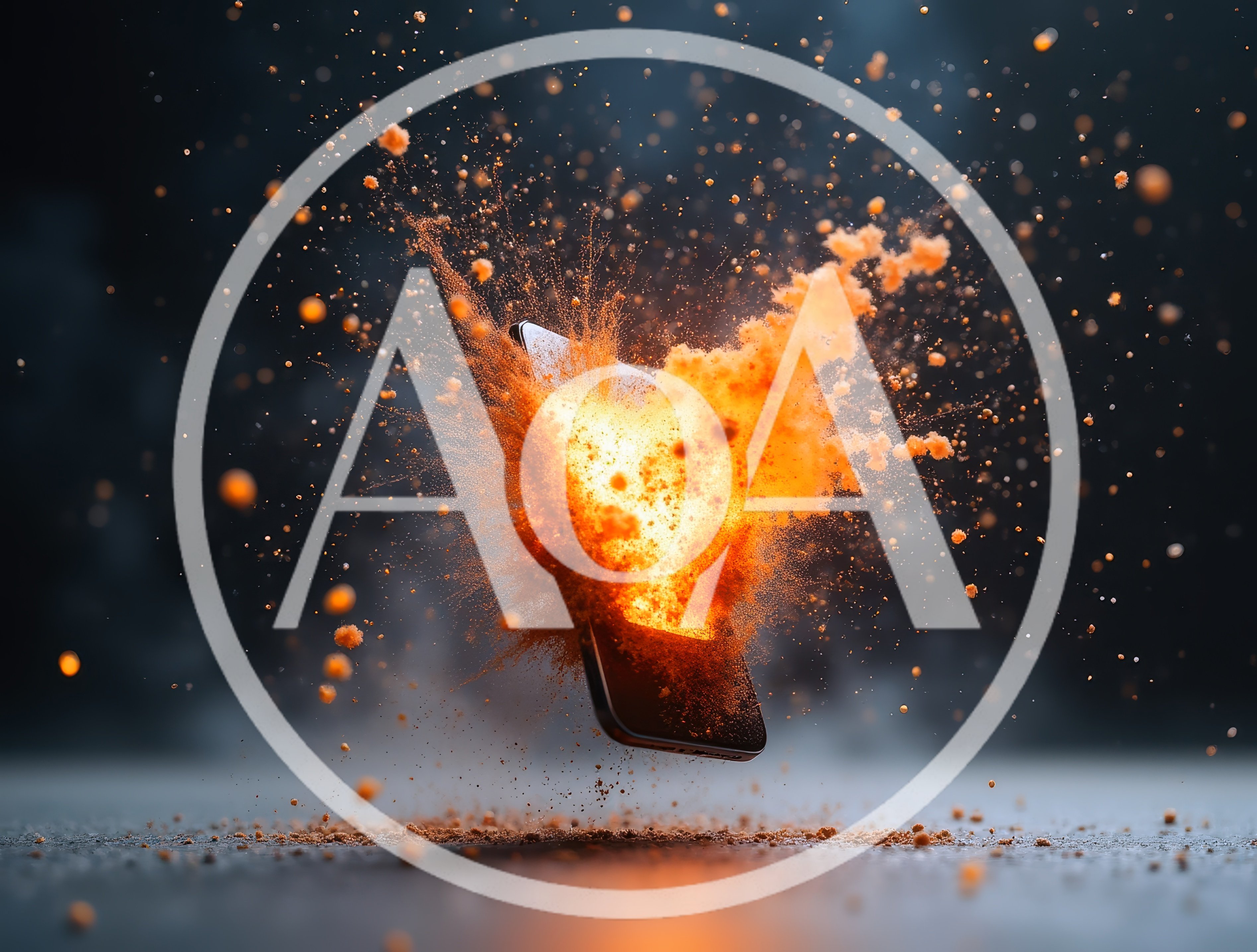 Smartphone Exploding With Bright Orange Dust Particles