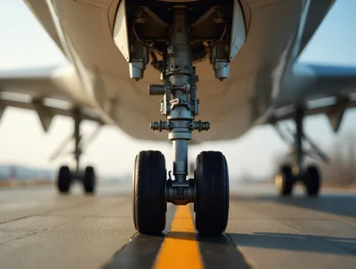 Nose Landing Gear Of A Commercial Airplane On Runway