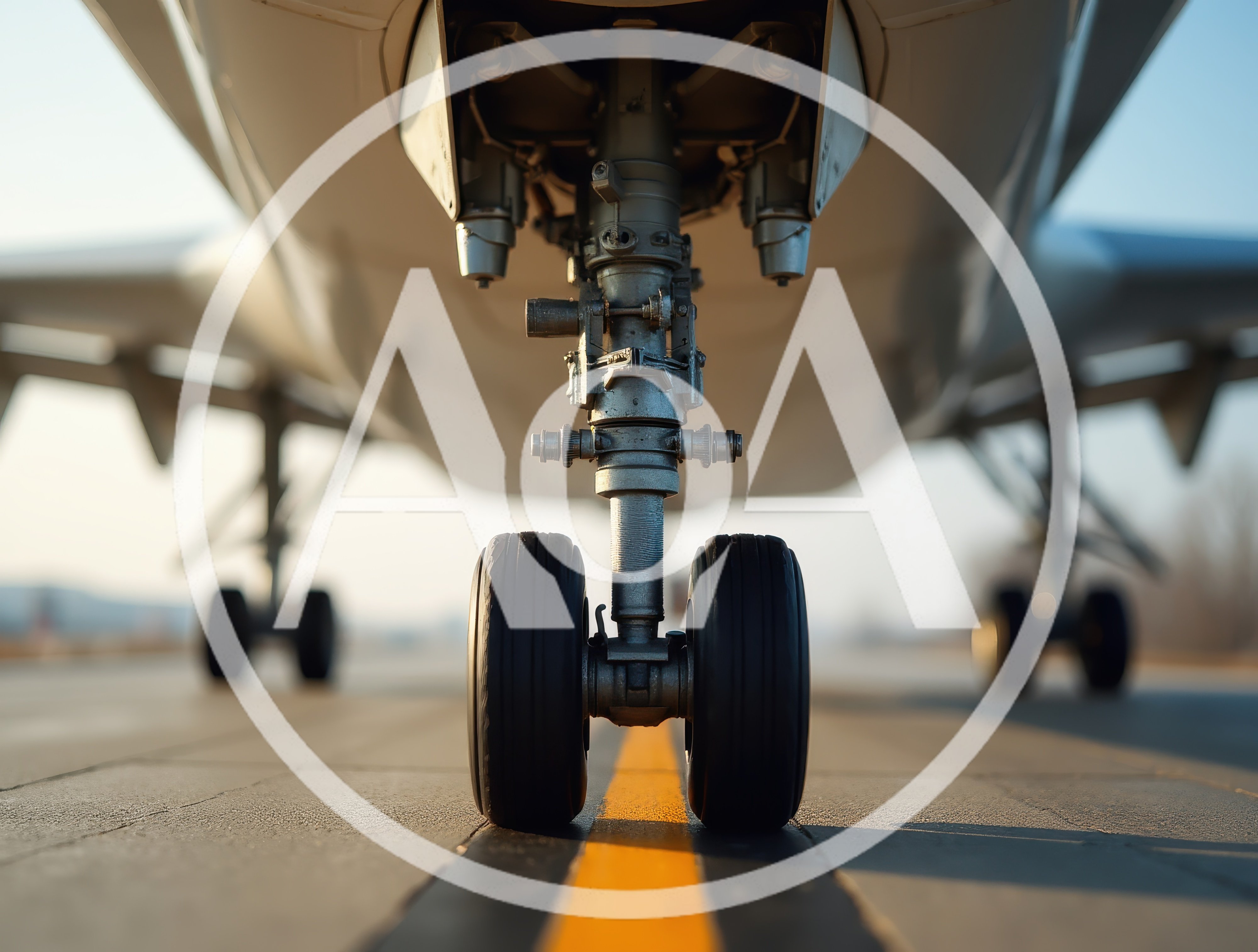 Nose Landing Gear Of A Commercial Airplane On Runway