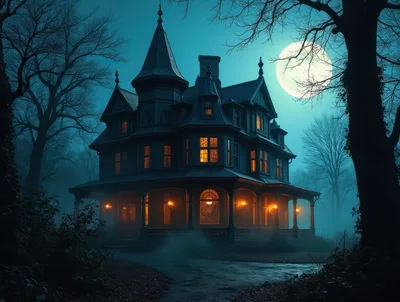 Haunted Victorian Mansion Under Full Moon