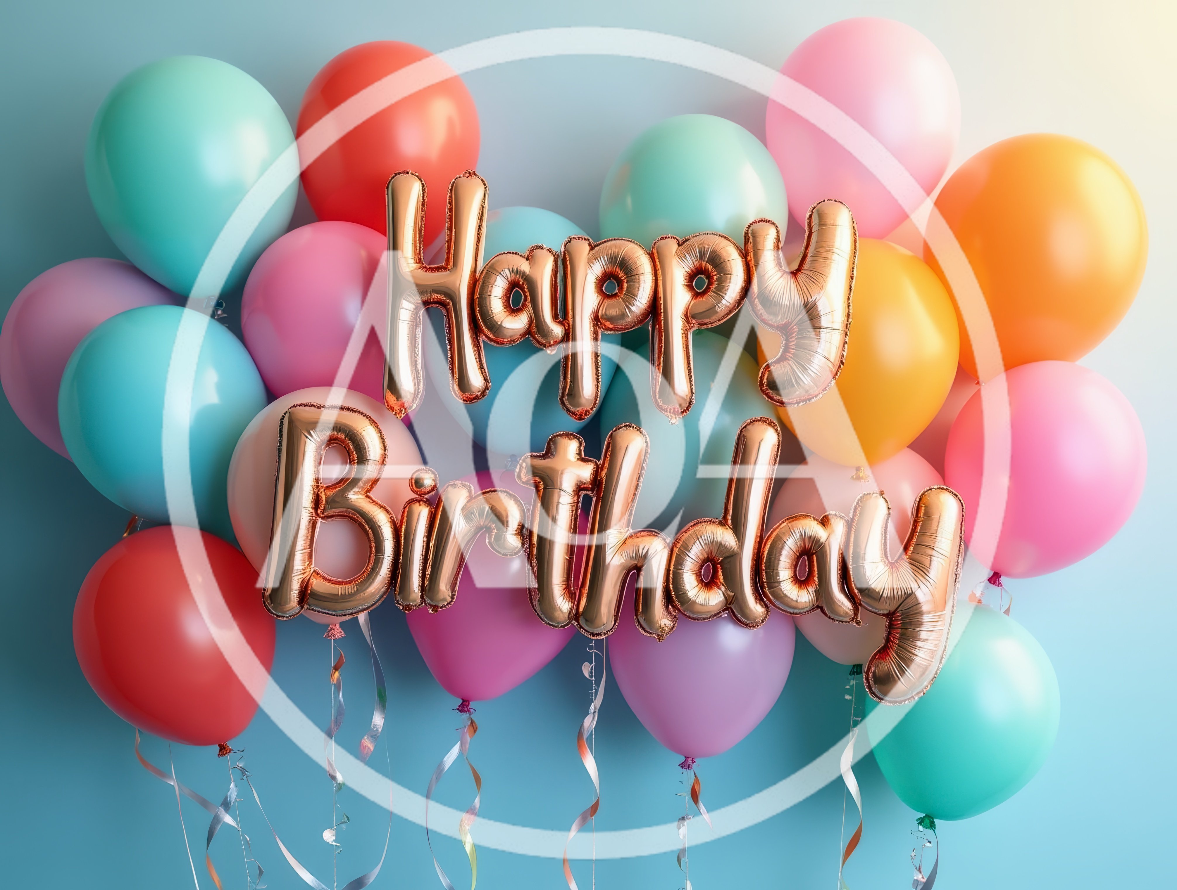 Happy Birthday Gold Foil Balloons Against Pastel Background