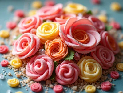 Assorted Pastel Colored Rose Shaped Confectionery Treats