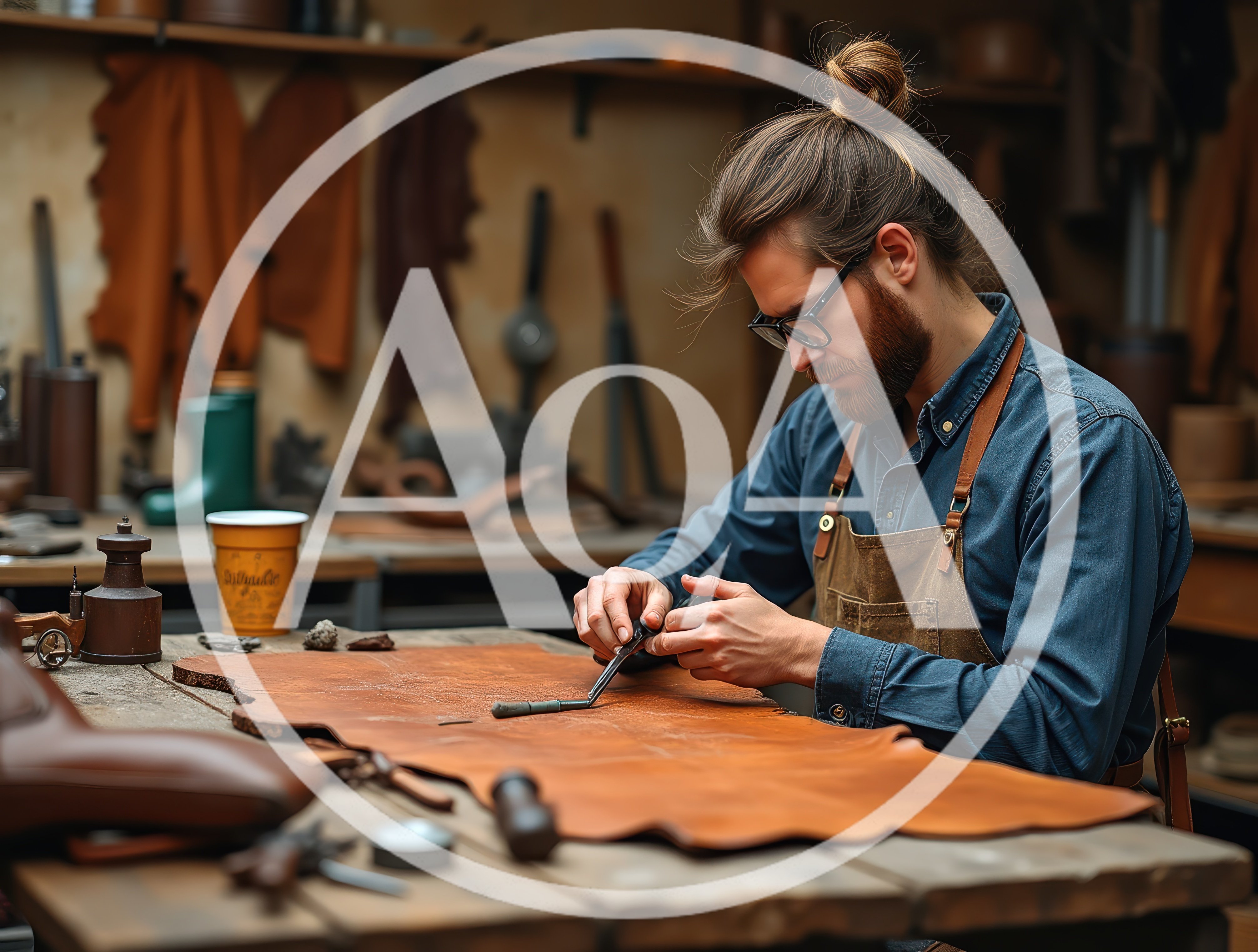 Artisan Leatherworker Crafting Custom Goods In Workshop
