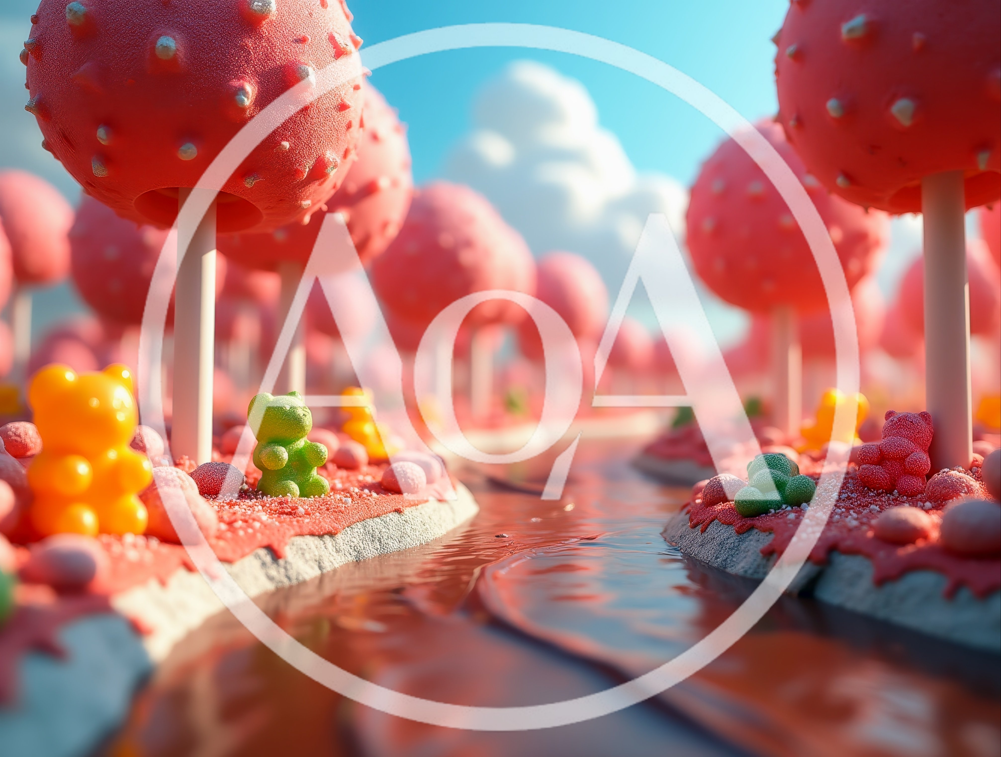 Whimsical Candy Landscape With Gummy Bears And Trees