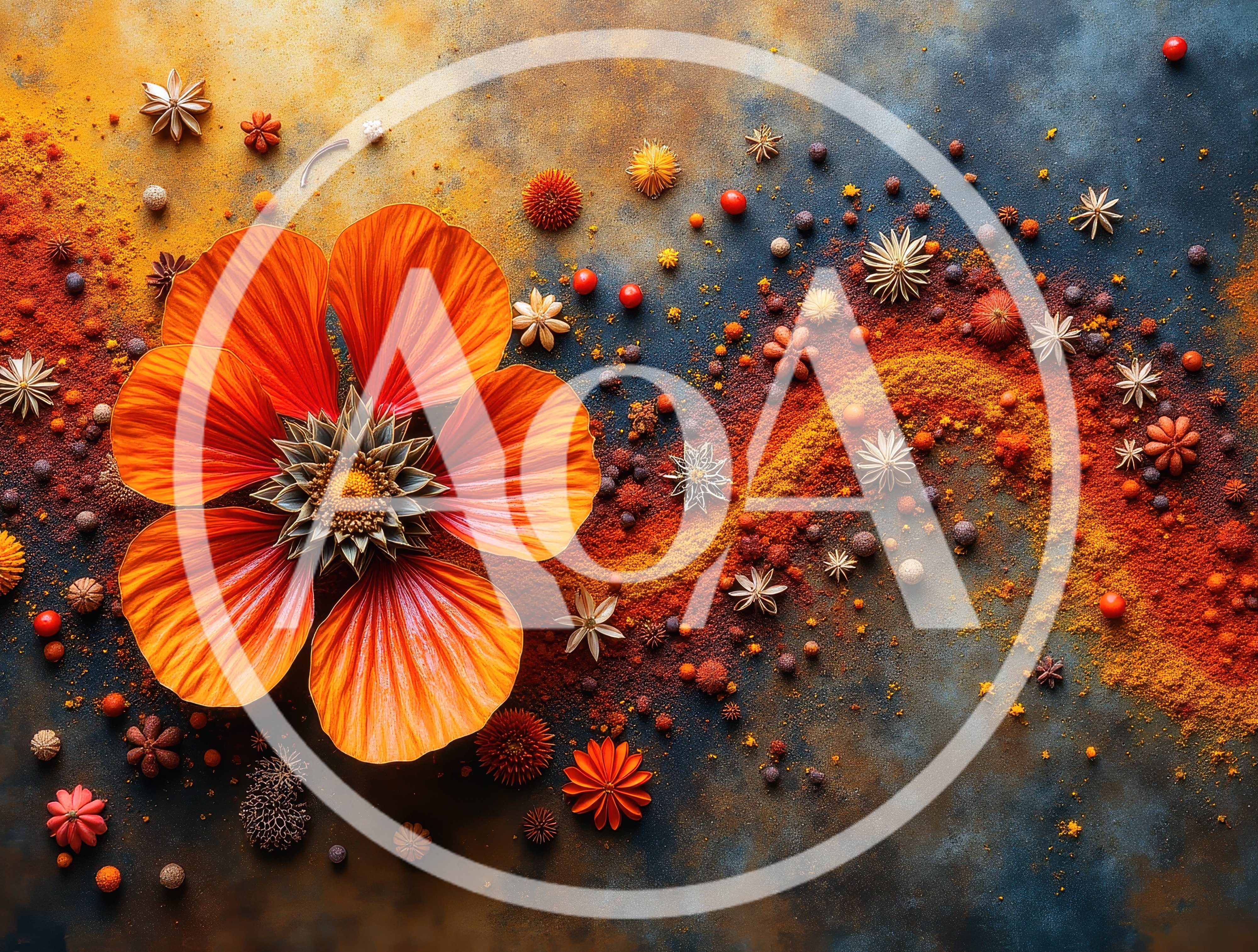 Vibrant Orange Flower Surrounded By Spices And Star Anise