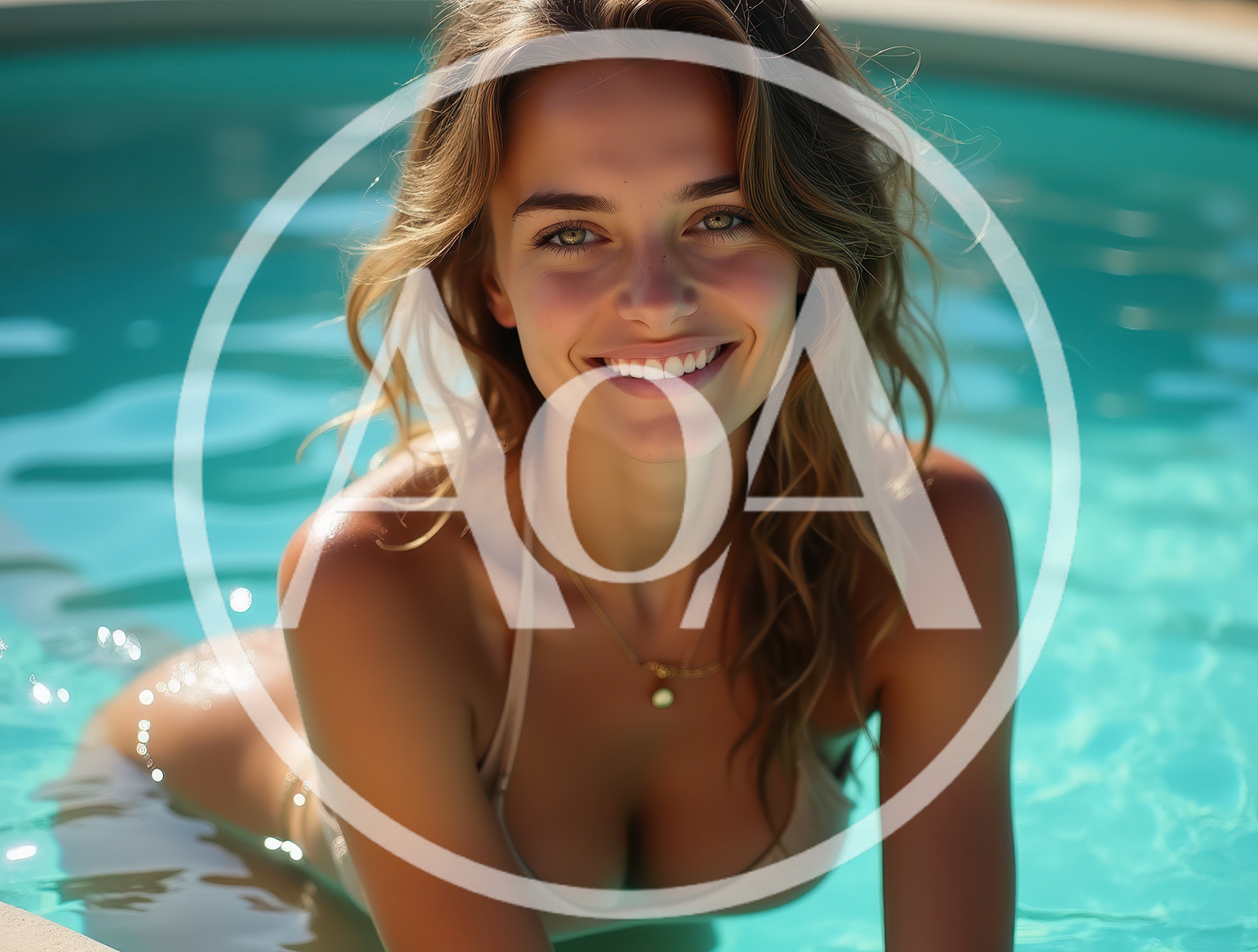 Smiling Woman Relaxing In A Sunny Swimming Pool
