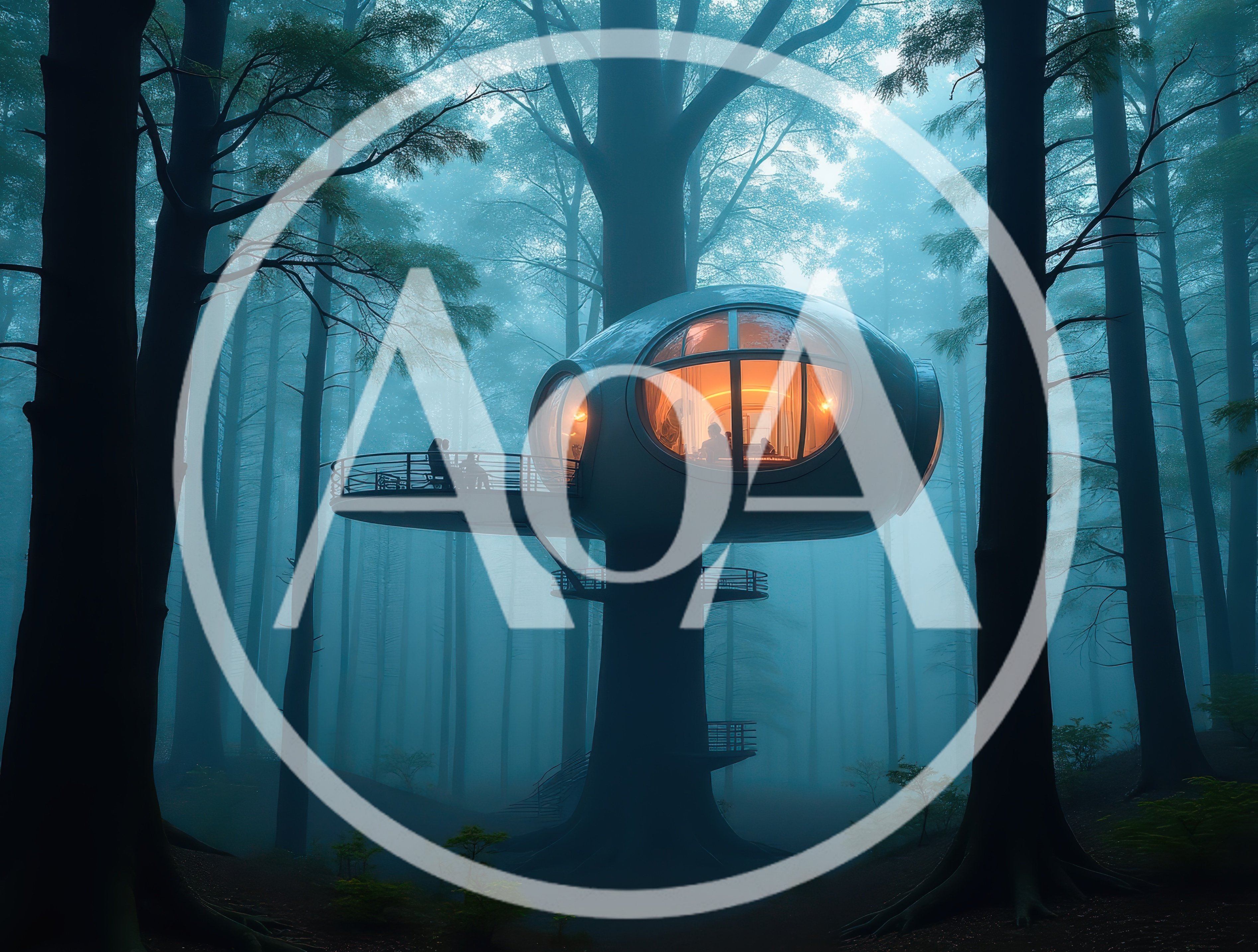 Futuristic Spherical Treehouse In A Misty Forest