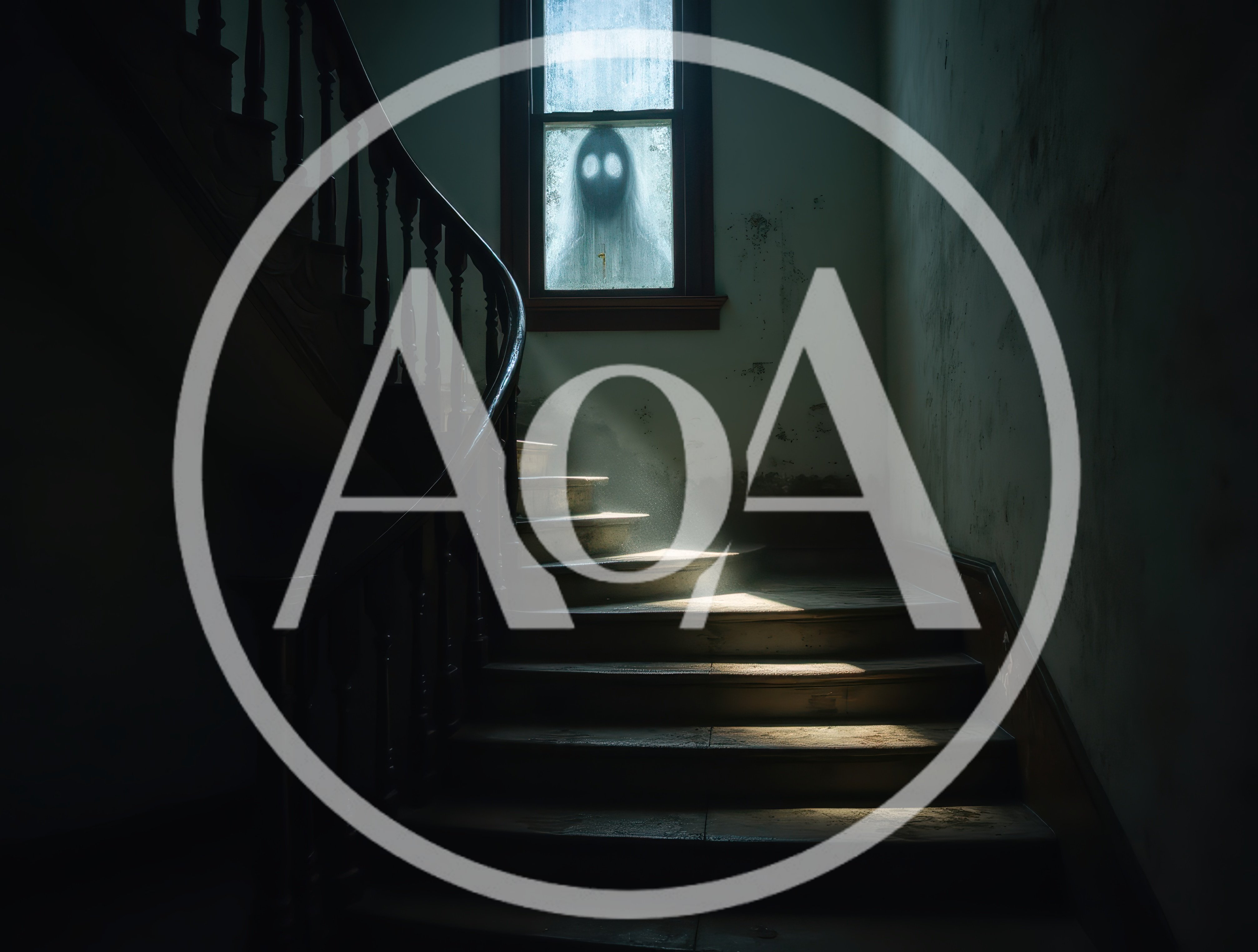 Ghostly Figure Appearing In A Dark Haunted Staircase Window