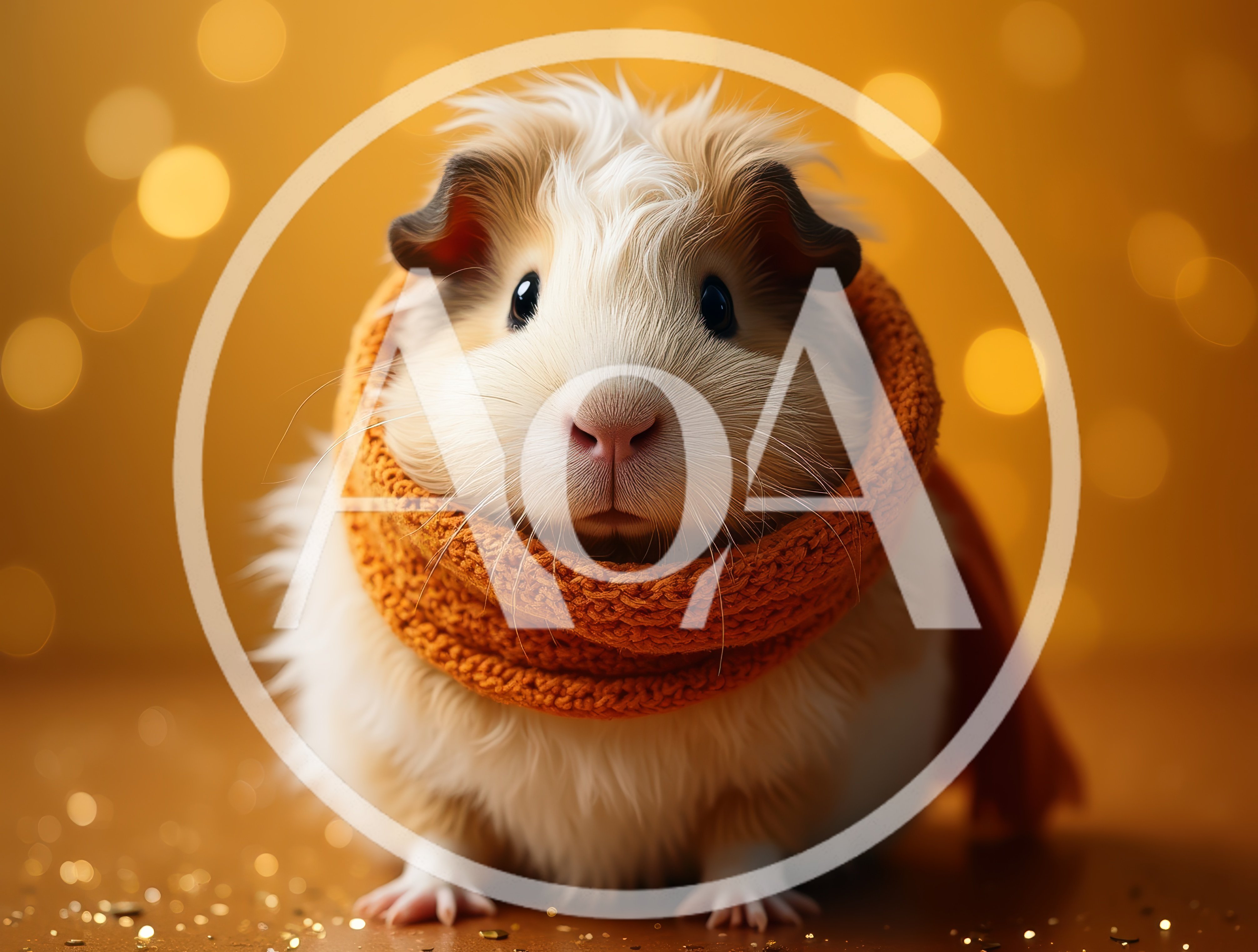 Cute Guinea Pig Wearing An Orange Knitted Scarf