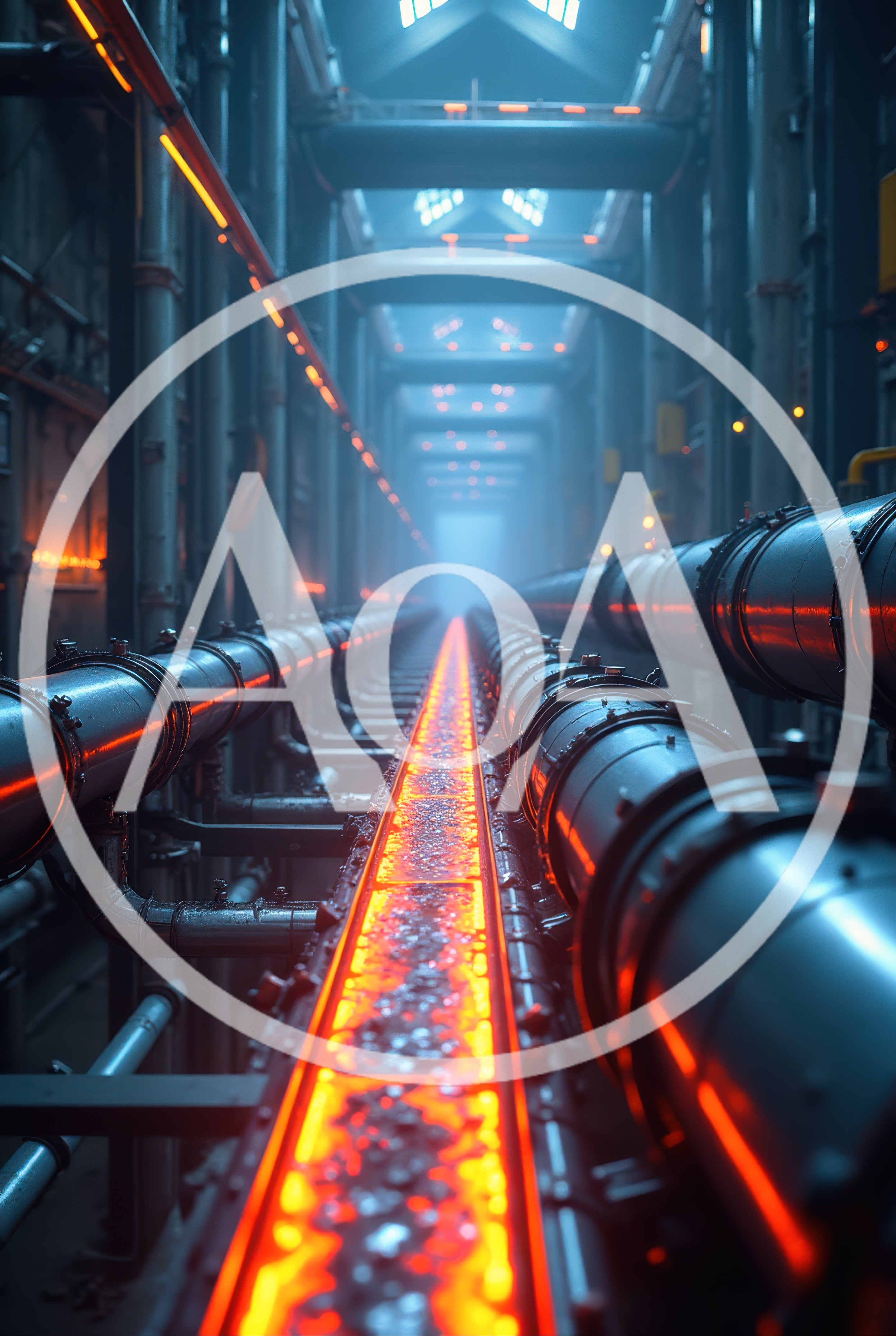 Molten Metal Moving Along Industrial Conveyor Belt